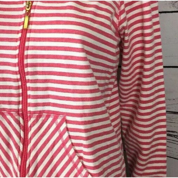 Abby & Friends Pink and White Stripe Zip Front Knit Jacket Medium Casual Striped - Picture 6 of 12